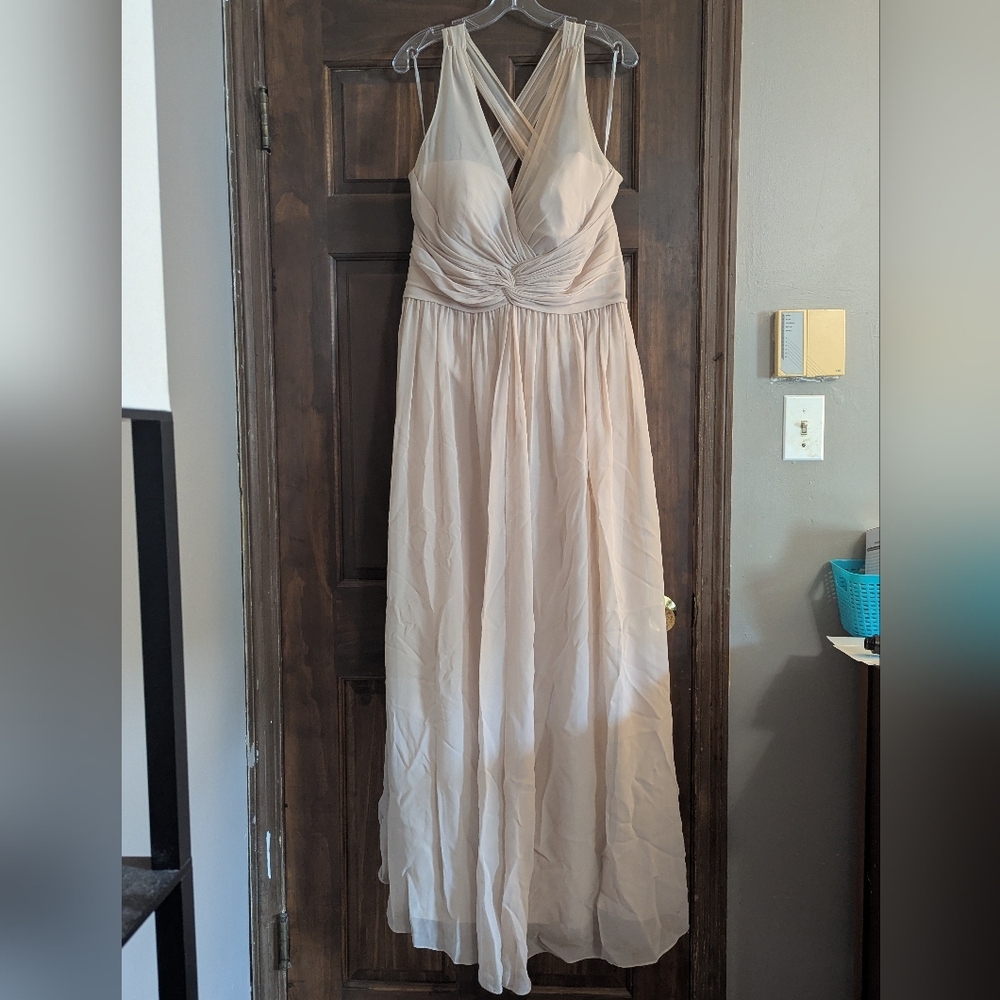 Wtoo Champagne Ruched Halter Maxi Gown